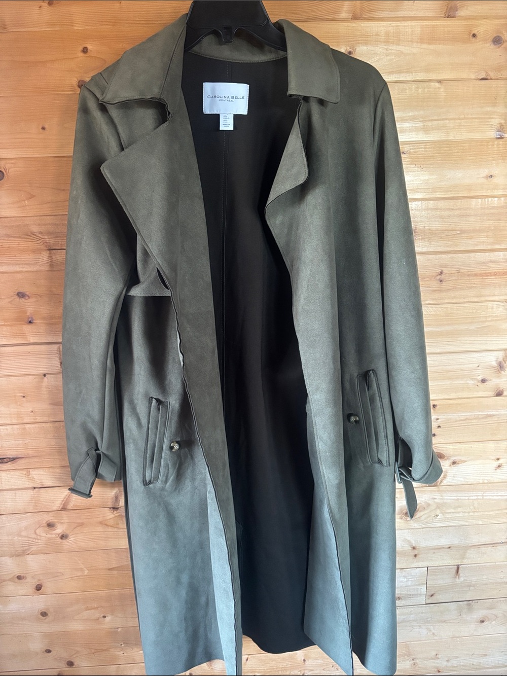 Carolina Belle Olive Trench Coat with Tie Waist